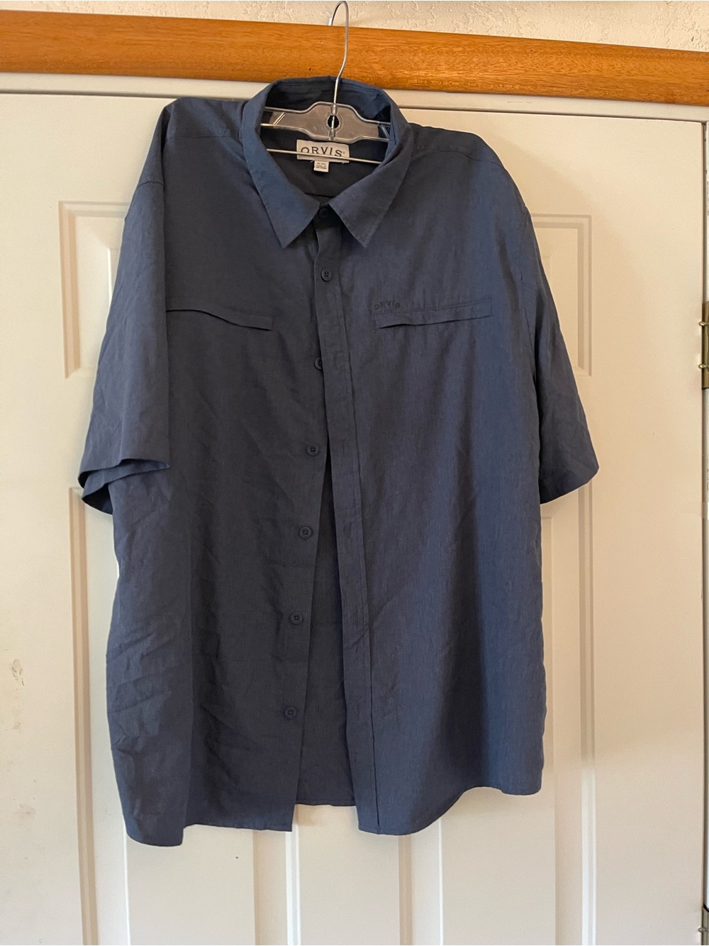 Orvis Men’s Blue Solid Long Sleeve Button-Up Woven Shirt w/ Pockets XL